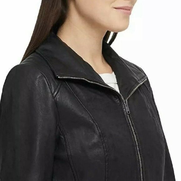 ANDREW MARC Women Marc New York  Leather Jacket  Zip Up Pockets--Black - Picture 3 of 7